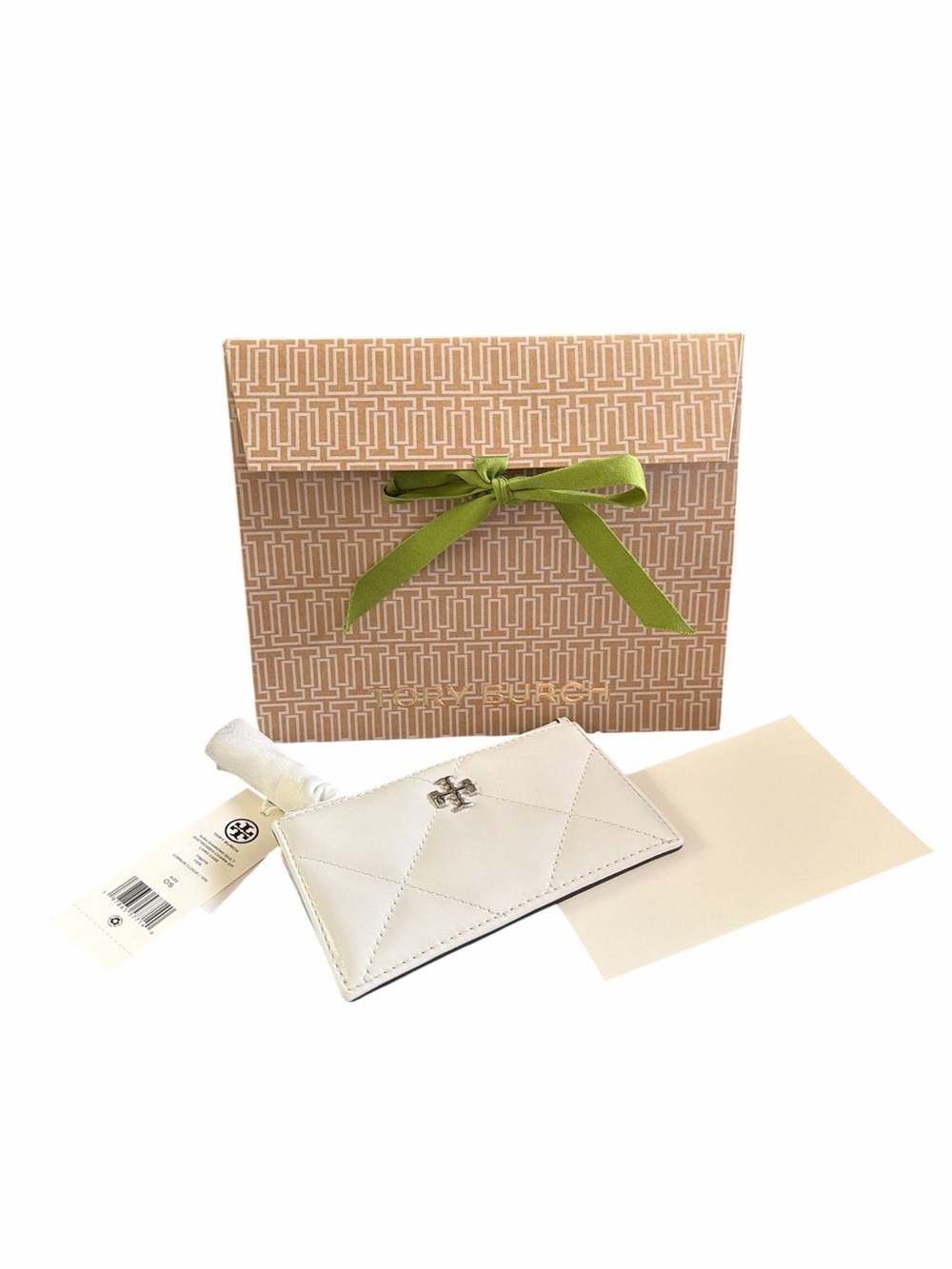 Tory Burch Kira Diamond Quilt Distressed Charm Zip Card Case - NWT